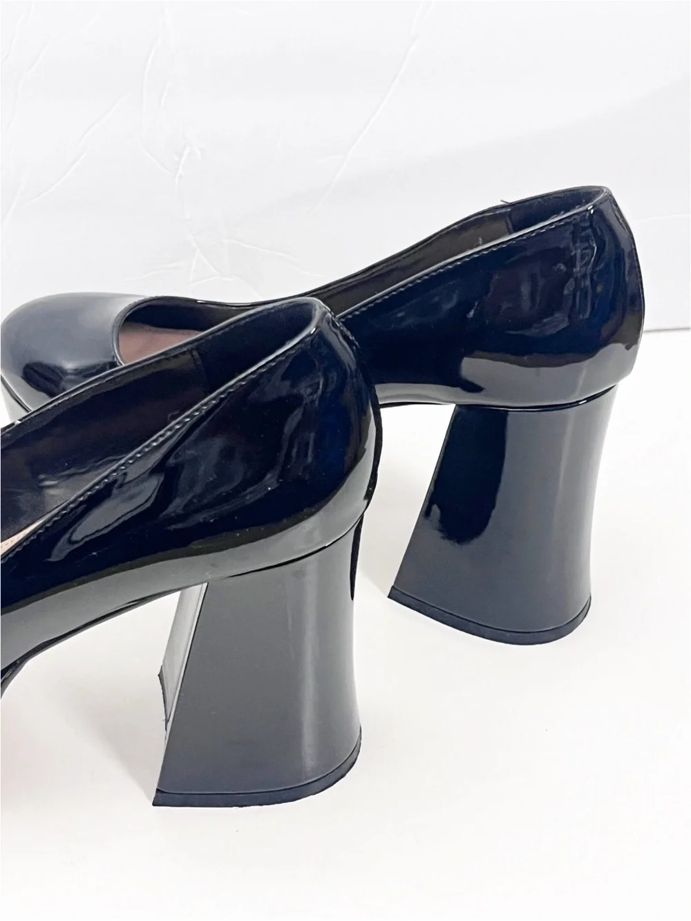 LULUS Joanah Black Patent Leather Round Toe Chunky Platform Block Heels Size 9